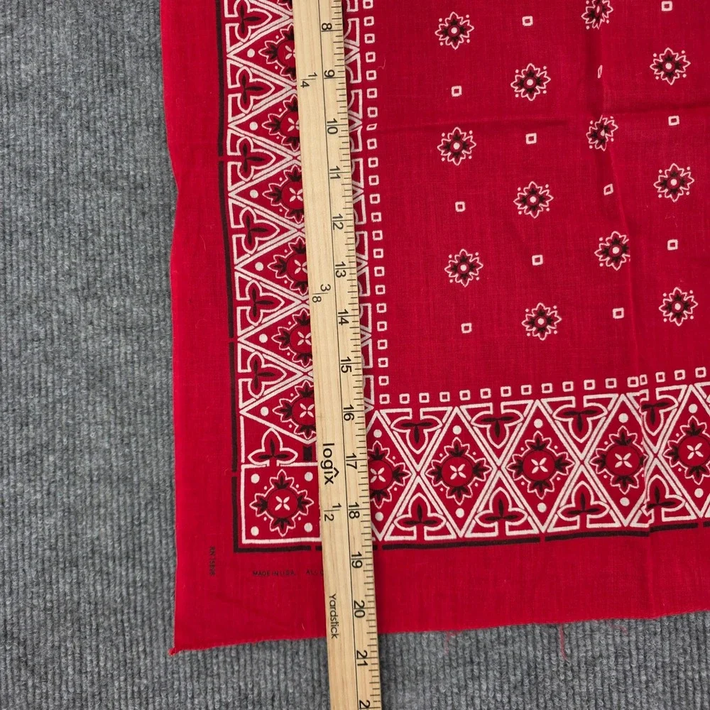 Vintage Red Cotton Bandana Made in USA Geometric Floral RN 15898 Western Scarf